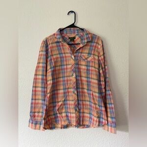 Eddie Bauer Orange & Red Plaid Button Up
